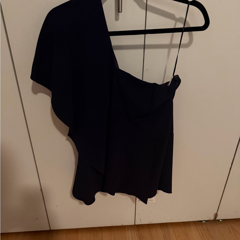 Trina Turk One-Shoulder Navy  Ruffle Top NWT